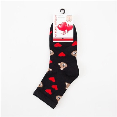 Носки женские «Мишки с сердечками» цвет чёрный, размер 23-25